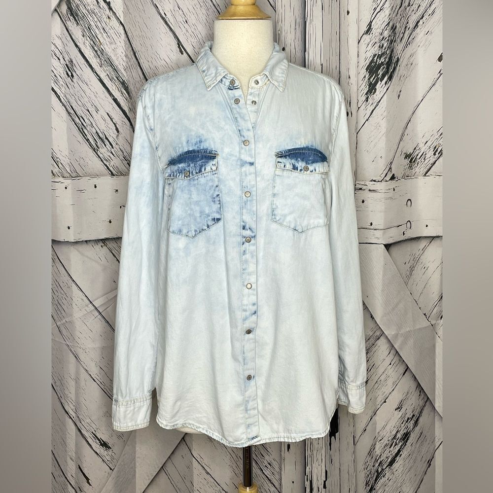 Ci Sono Denim Chambray Snap Front Top Shirt 2X